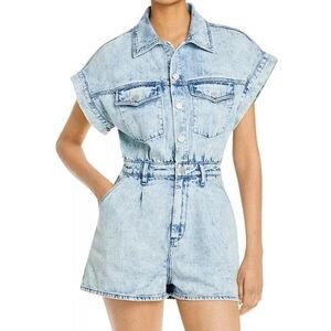 BLANKNYC 80’s inspired women’s small Acid Wash Short Sleeve Cotton Denim Romper